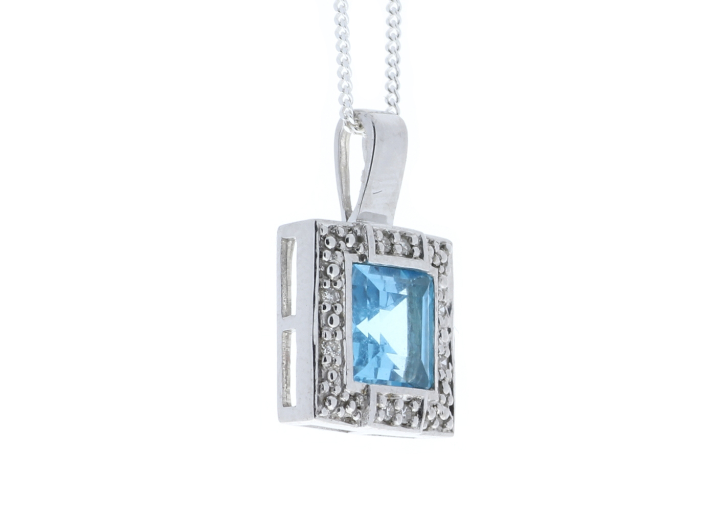 9ct White Gold Blue Topaz Diamond Cluster Pendant 0.04 - Image 3 of 5