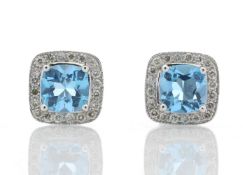 9ct White Gold Blue Topaz Diamond Earring 0.20