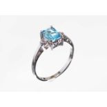 9ct White Gold Blue Topaz Diamond Ring 0.02