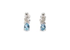 9ct White Gold Diamond And Blue Topaz Earring 0.01