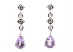 9ct White Gold Amethyst Diamond Earring 0.02