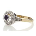 9ct Yellow Gold Round Cluster Claw Set Diamond Amethyst Ring 0.21