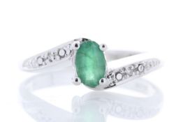 9ct White Gold Diamond And Emerald Ring 0.01