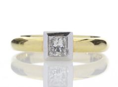 18ct Single Stone Princess Cut Rub Over Diamond Ring 0.45