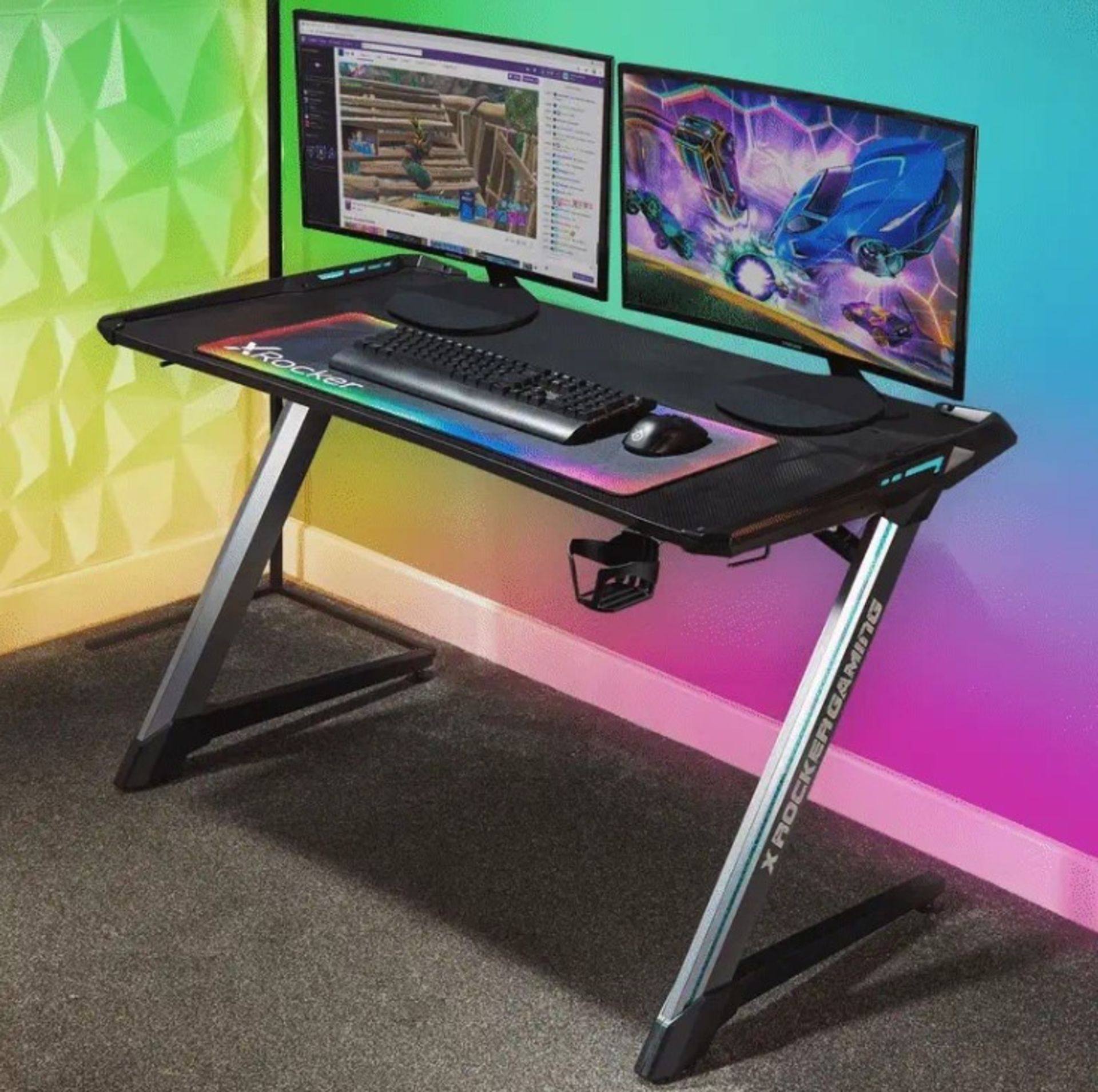 Title: (38/P) RRP £200X Rocker Lynx RGB Gaming Desk With LED LightsNEO Motion RGB