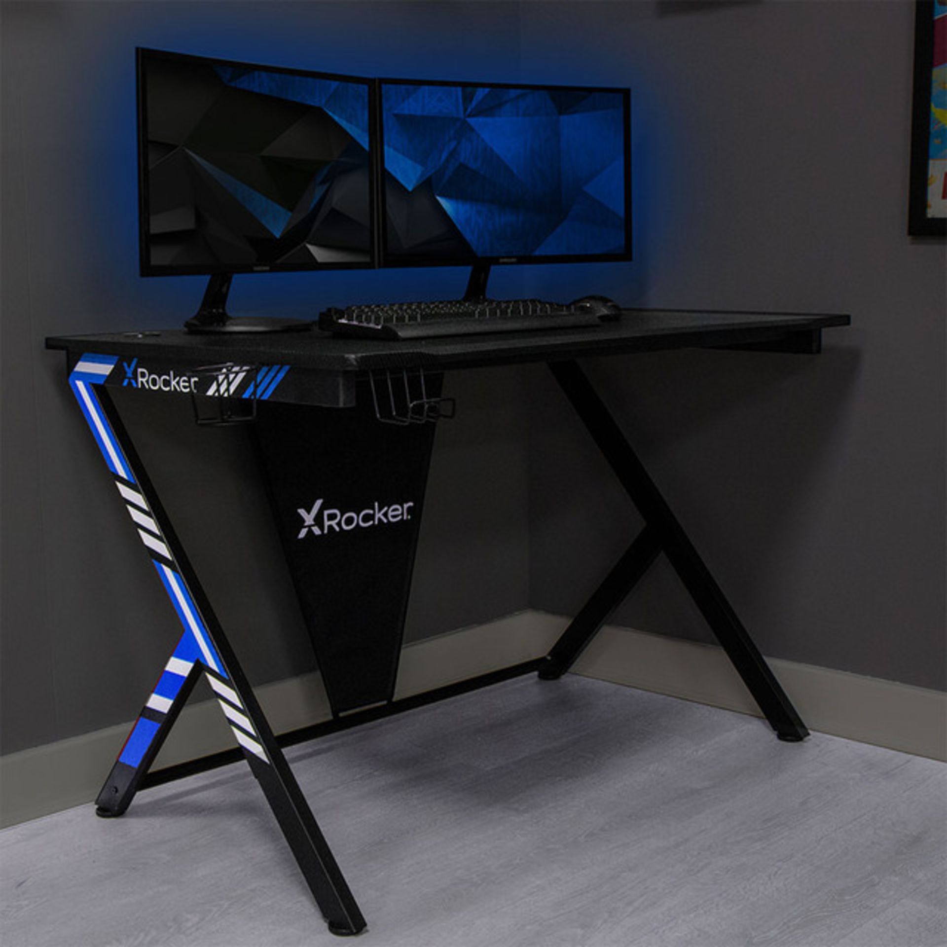 Title: (39/P) RRP £120 X Rocker Ocelot Gaming Desk Blue And Red StickersMade From Heavy Duty - Image 2 of 9