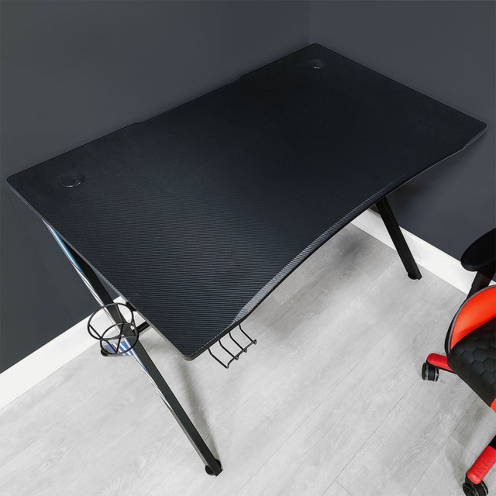 Title: (39/P) RRP £120 X Rocker Ocelot Gaming Desk Blue And Red StickersMade From Heavy Duty - Image 3 of 9