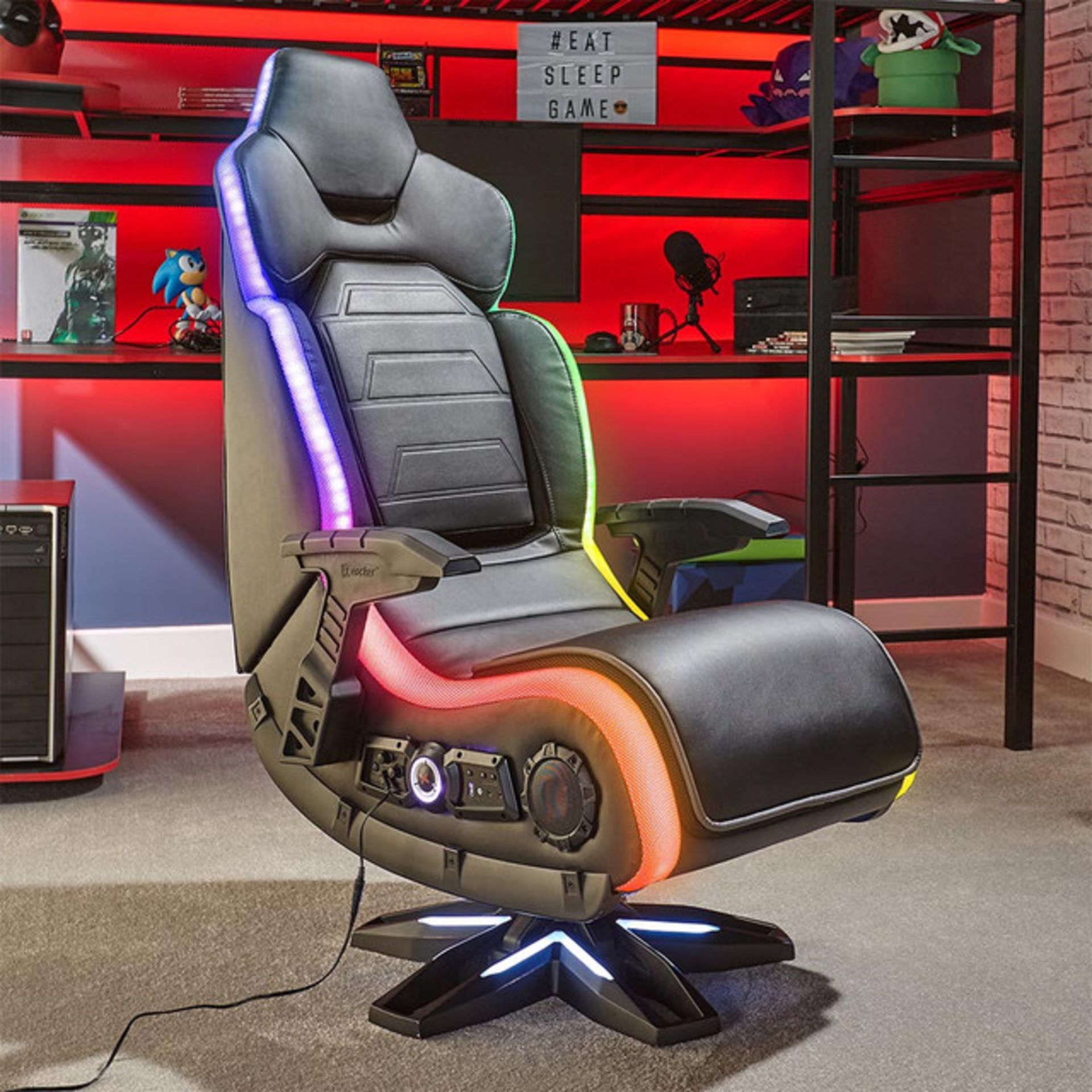 Title: (4/P) RRP £400X Rocker Evo Elite RGB 4.1 Wireless Gaming Chair With LED Lights(H104x W63x
