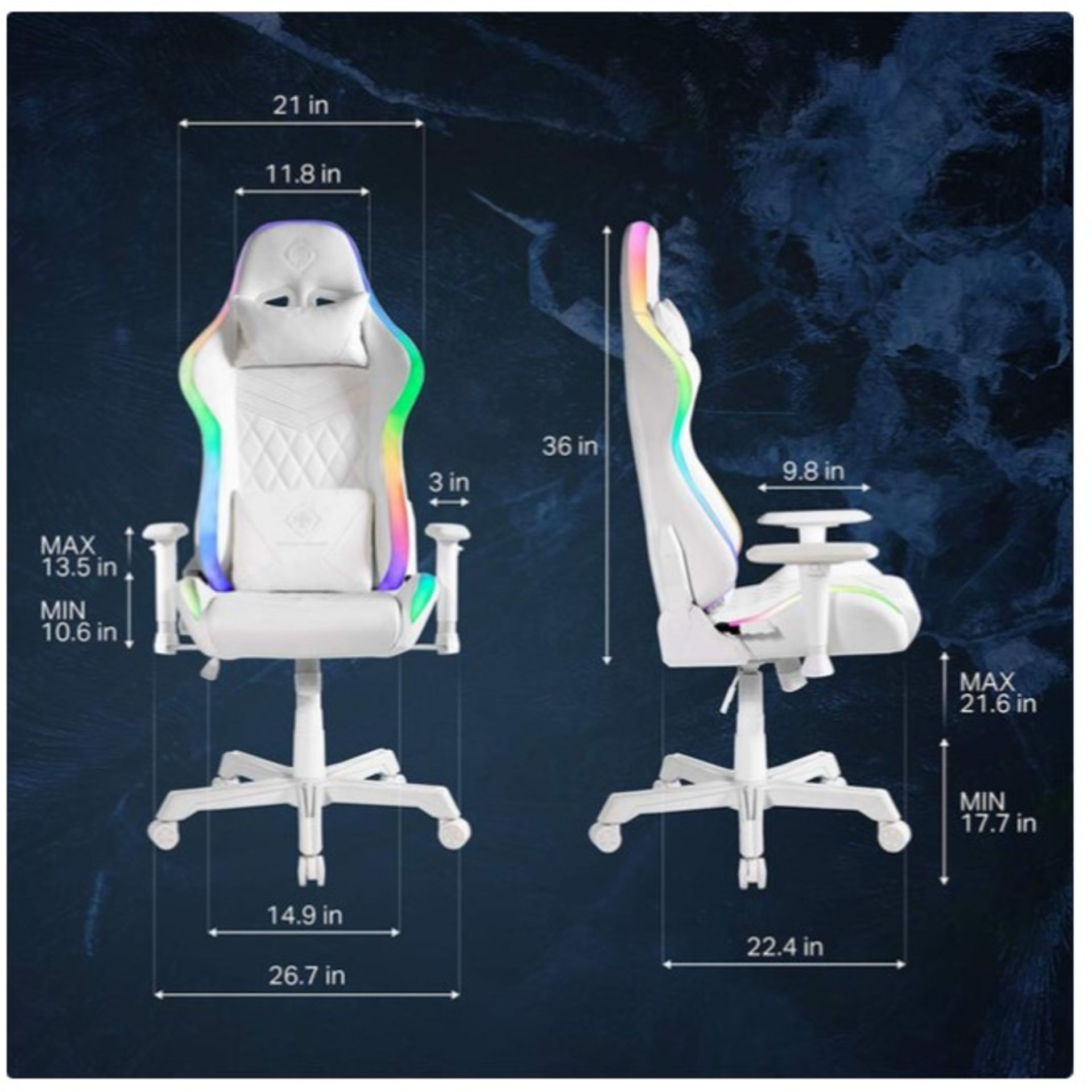 Title: (8/P) RRP £259Deltaco RGB Ergonomic Gaming Chair White332 Colour ModesWipe Clean - Image 3 of 14