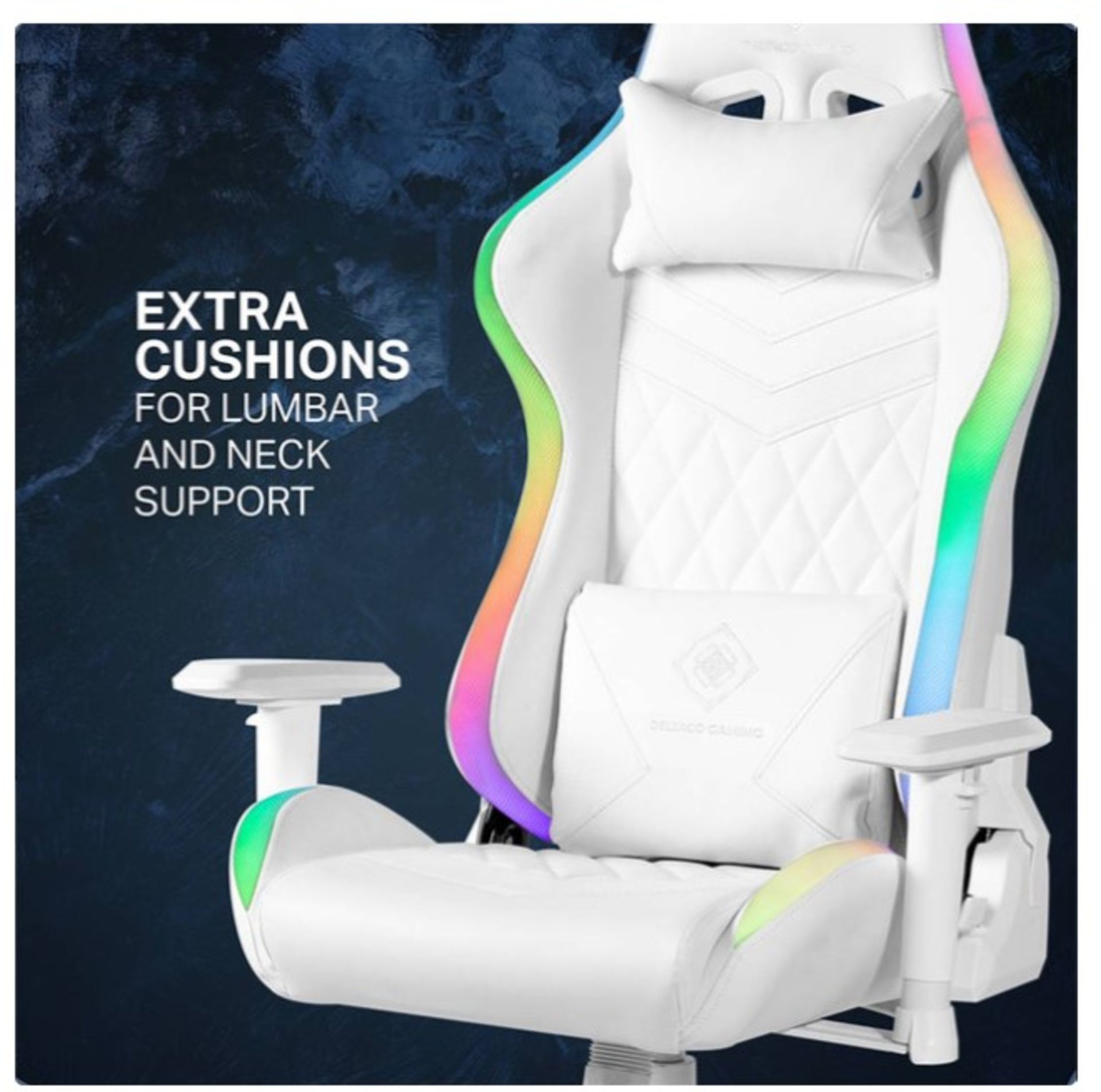 Title: (8/P) RRP £259Deltaco RGB Ergonomic Gaming Chair White332 Colour ModesWipe Clean - Image 2 of 14