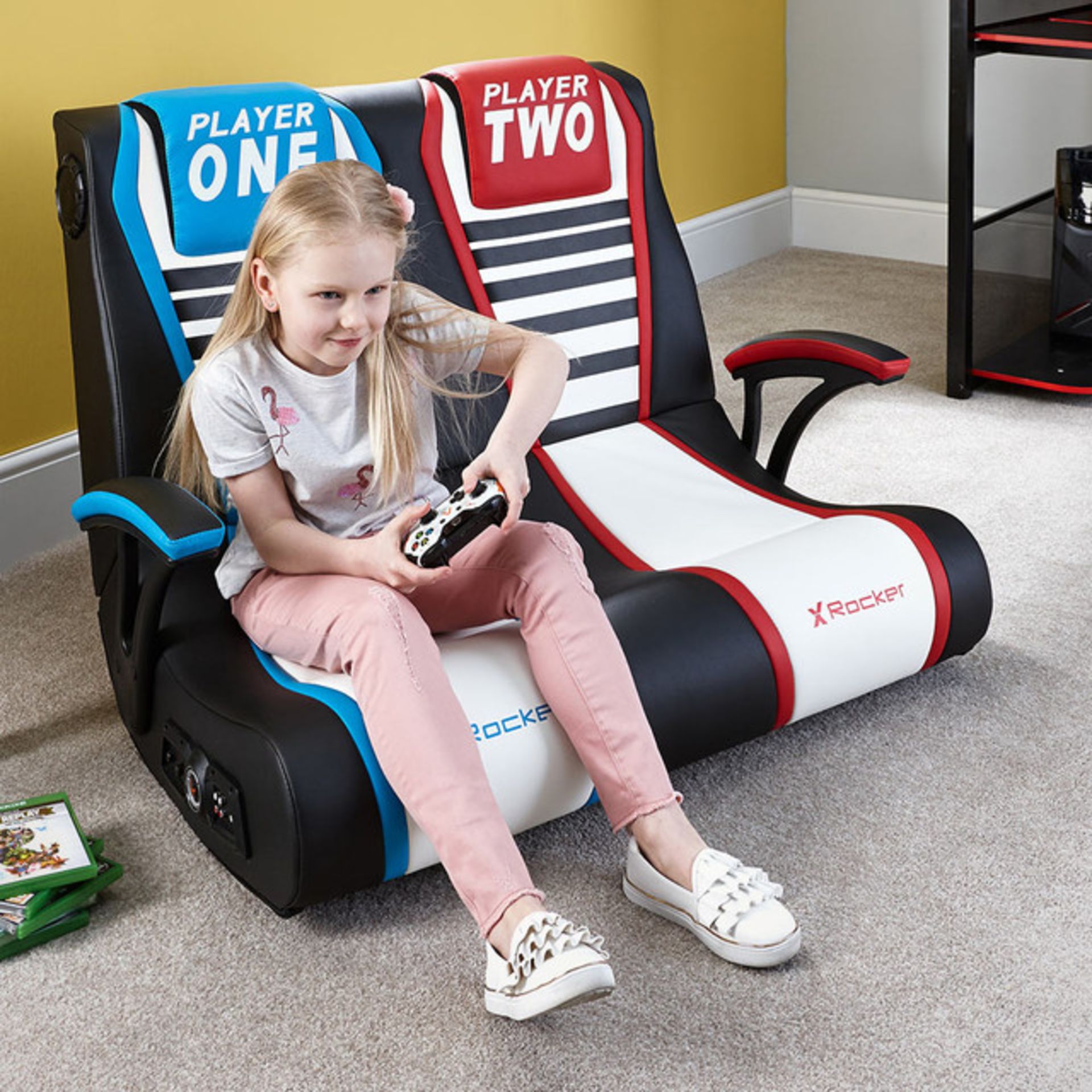 Title: (18/R3) RRP £180X Rocker Dual Rivals 2 Seater Gaming Chair(113x 83x 80cm)2.1 Audio - Image 7 of 17