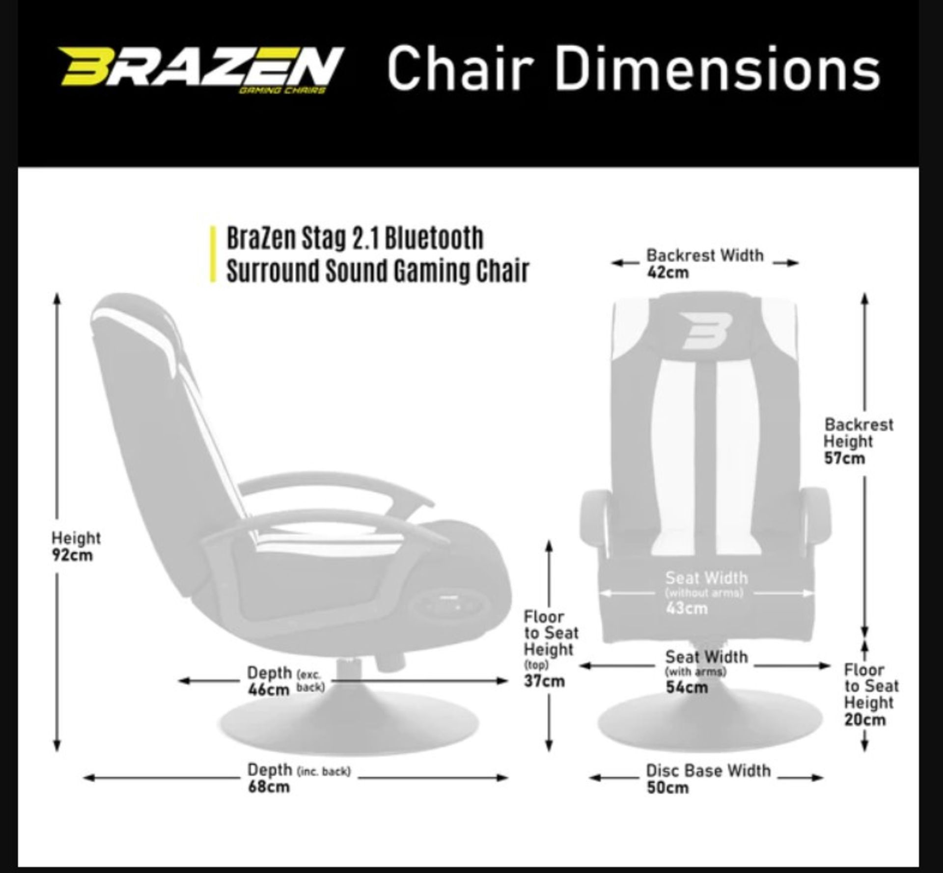 Title: (11/P) RRP £190Brazen Stag 2.1 Bluetooth Surround Sound Gaming Chair (Black/White)(H92x - Image 5 of 12