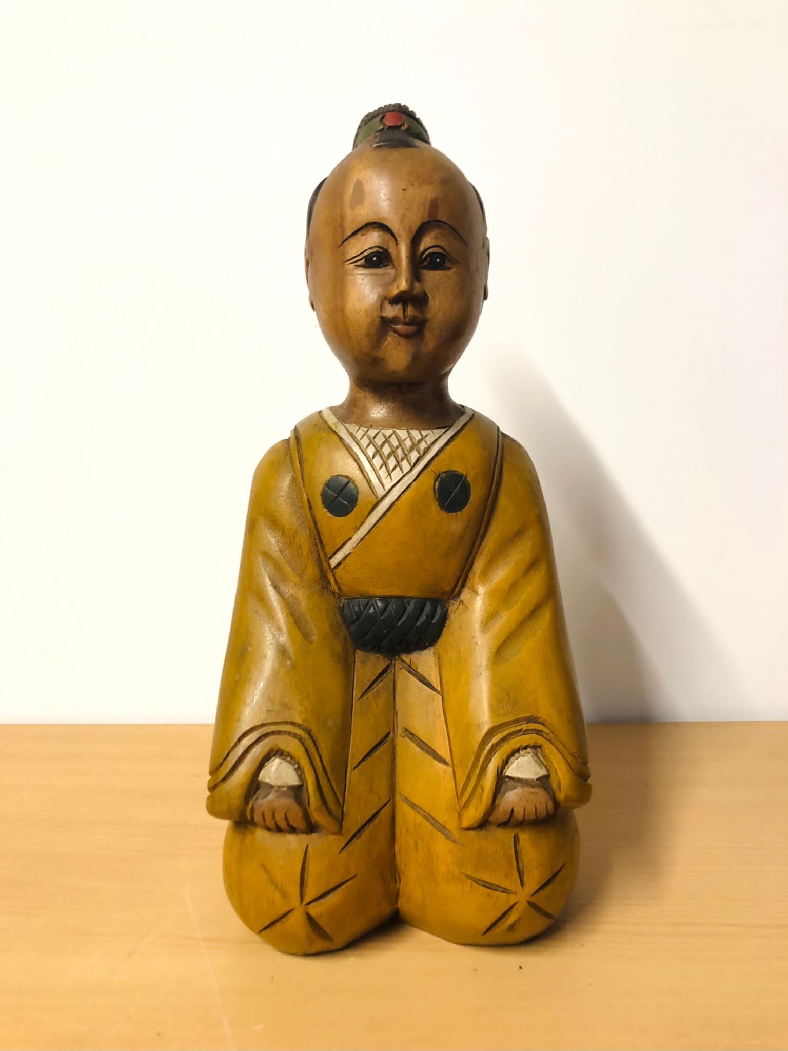 Vintage Kneeling Wooden Hand Carved Painted Buddha Figure Collectors - Image 4 of 4