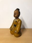 Vintage Kneeling Wooden Hand Carved Painted Buddha Figure Collectors