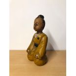 Vintage Kneeling Wooden Hand Carved Painted Buddha Figure Collectors