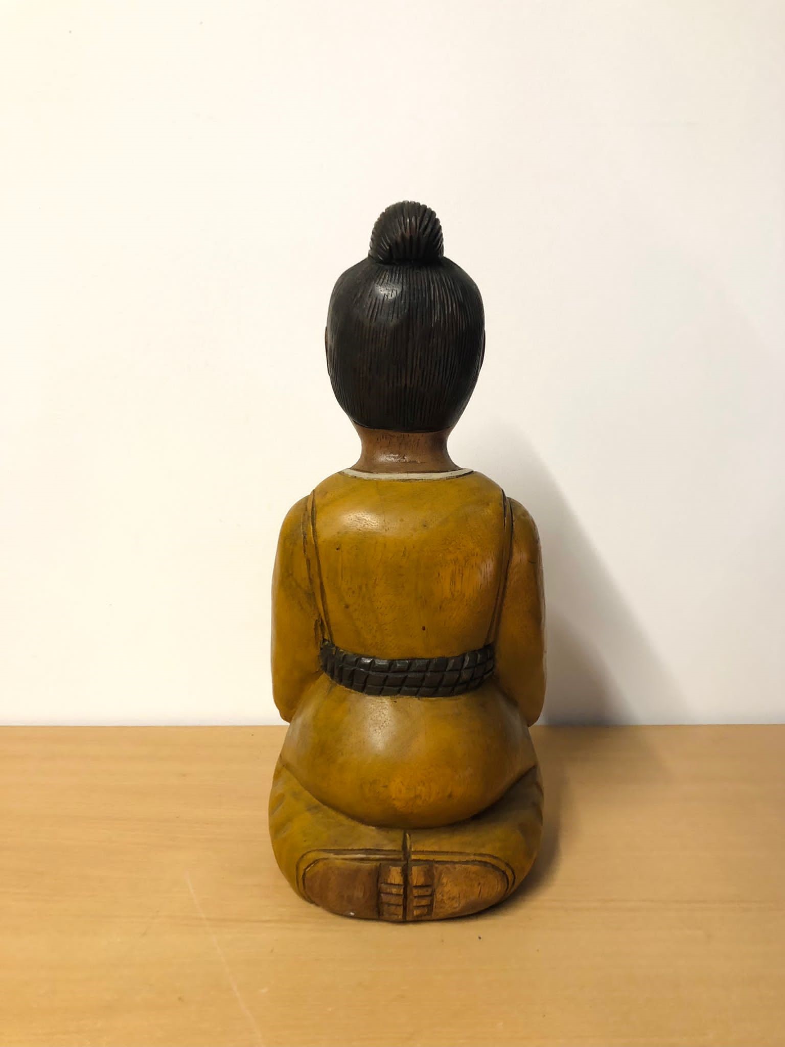 Vintage Kneeling Wooden Hand Carved Painted Buddha Figure Collectors - Image 2 of 4