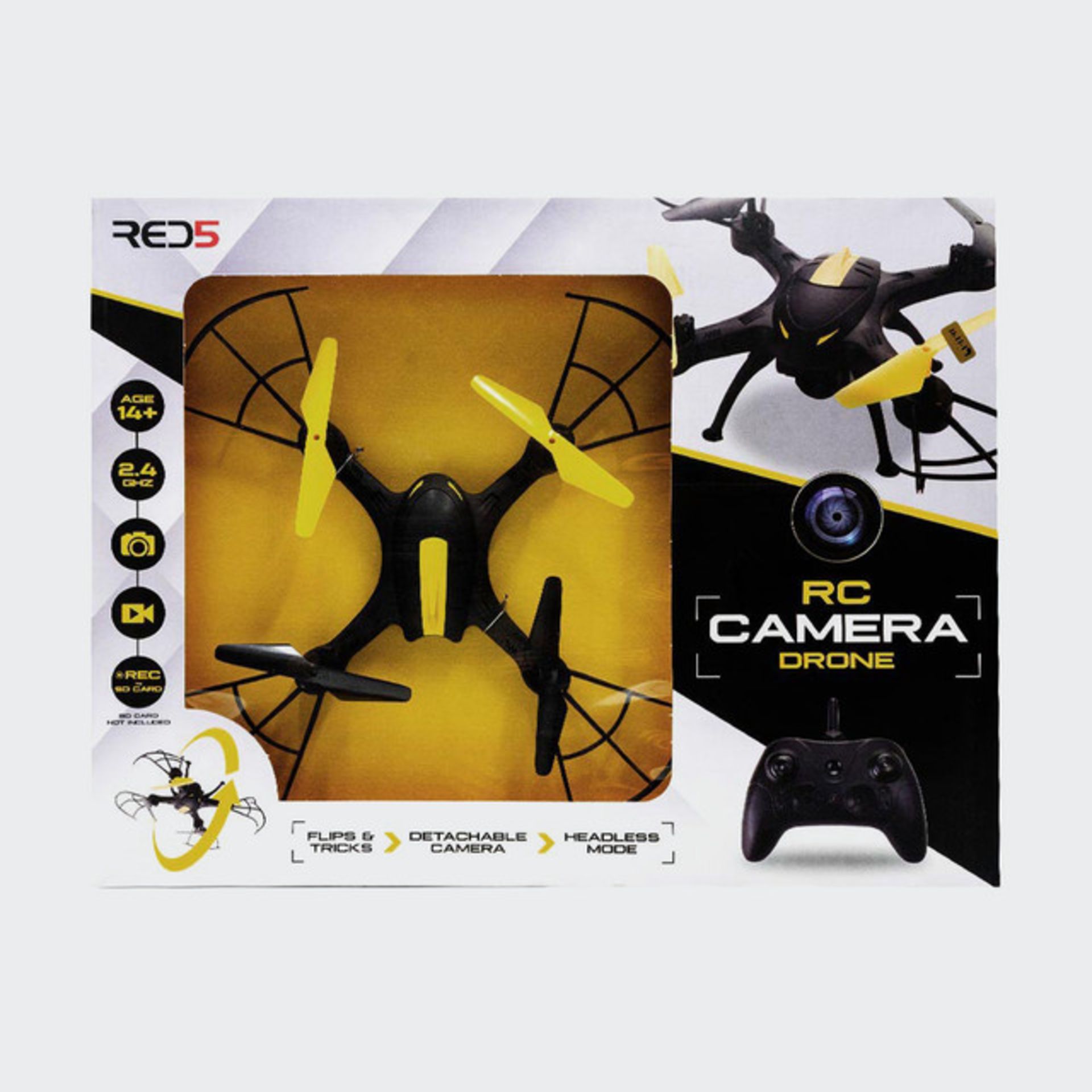 (203/9B) Lot RRP £135. 3x Red5 RC Camera Drone Black/Yellow RRP £45 Each. (All Units Have Return...