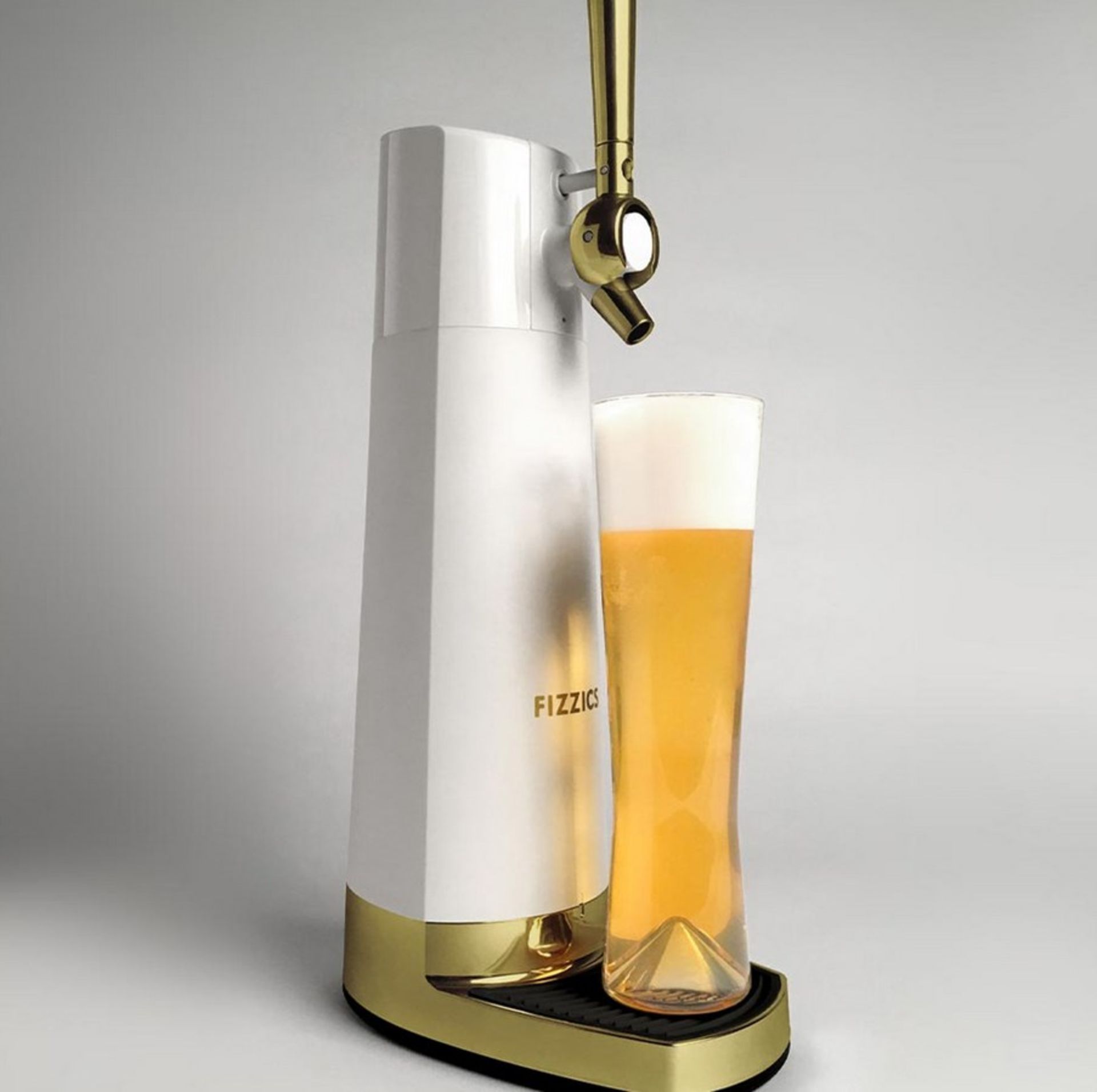 (6/R9) RRP £149. Fizzics DraftPour Home Beer Tap White And Gold. (Main Body Only, No Box In Lot)....