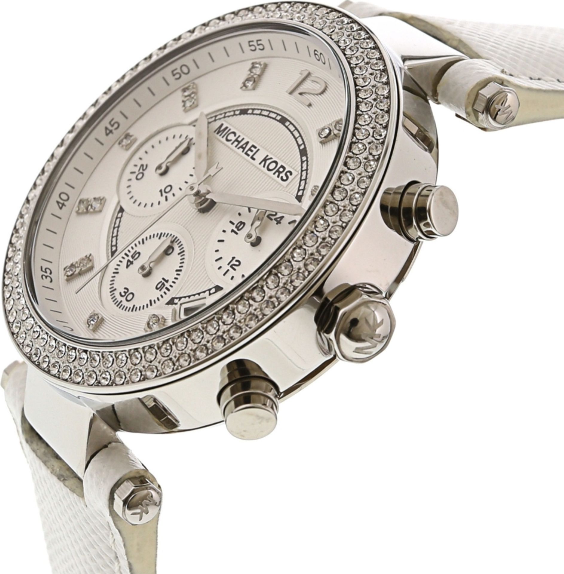 Michael Kors MK2277 Ladies Parker White Leather Strap quartz Chronograph Designer Watch - Image 6 of 8