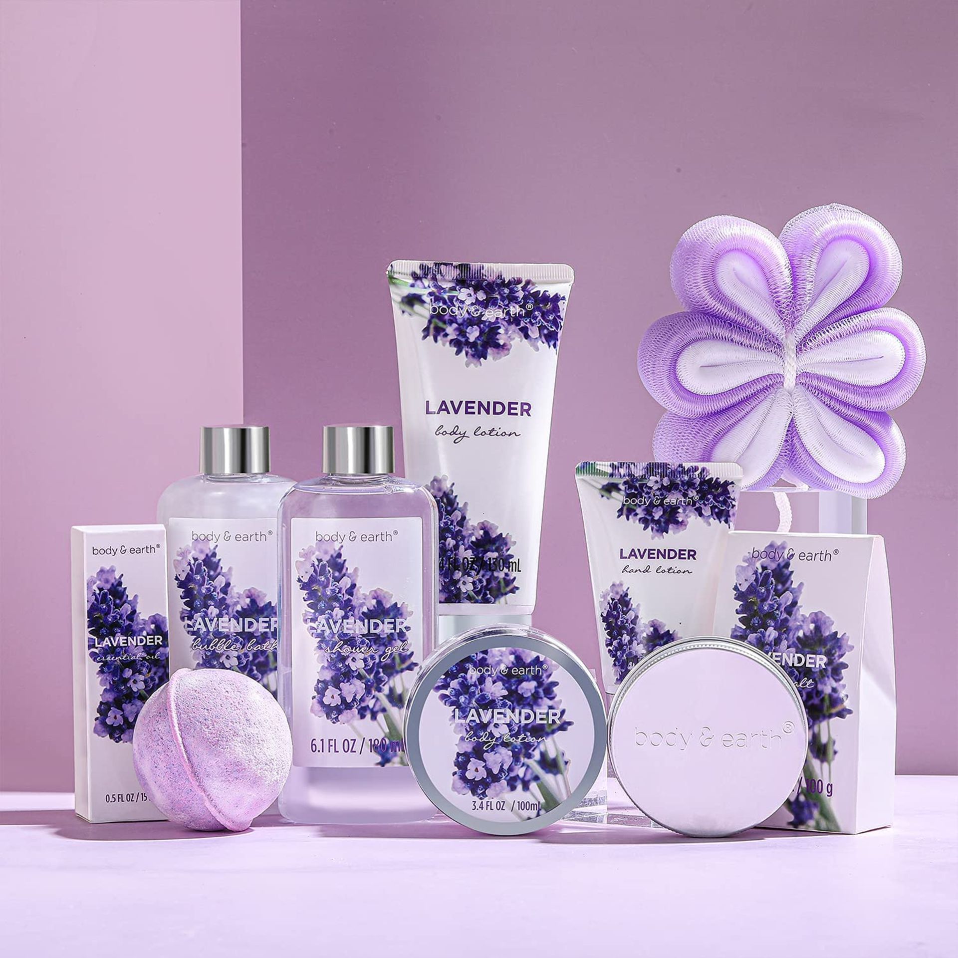 Body & Earth Spa Gift Set for Women - Gift Basket 11 Pcs Lavender Bath Set for Women - Image 2 of 3