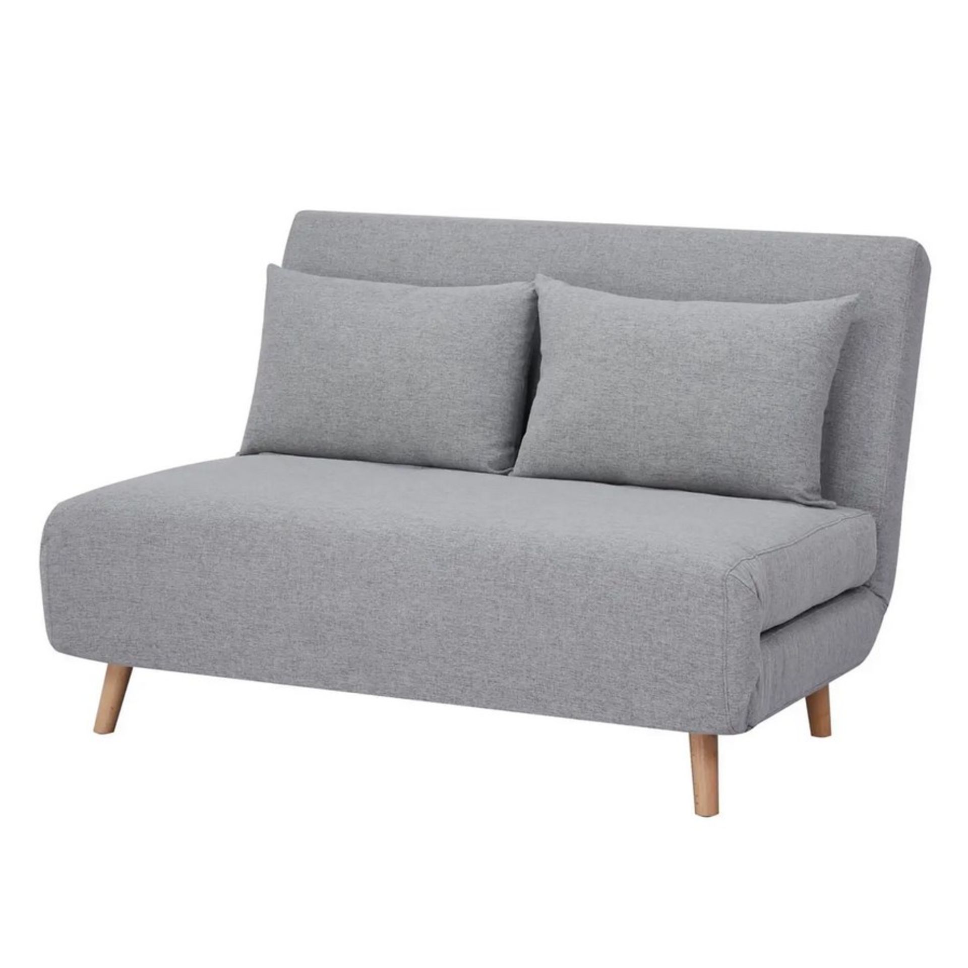 (66/P12) RRP £250. Freya Folding Sofa Bed Grey With Two Cushions. (4x Legs With Fixings Not Attac...