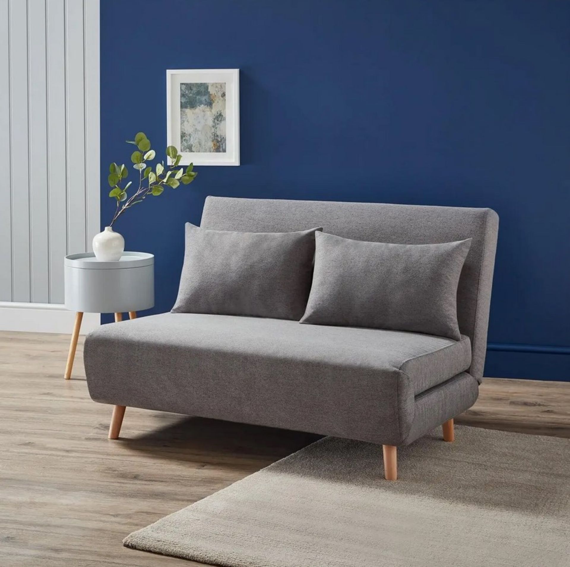 (117/P20) RRP £250. Freya Folding Sofa Bed Grey With Two Cushions. (Legs And Fixings Sealed). Dim...