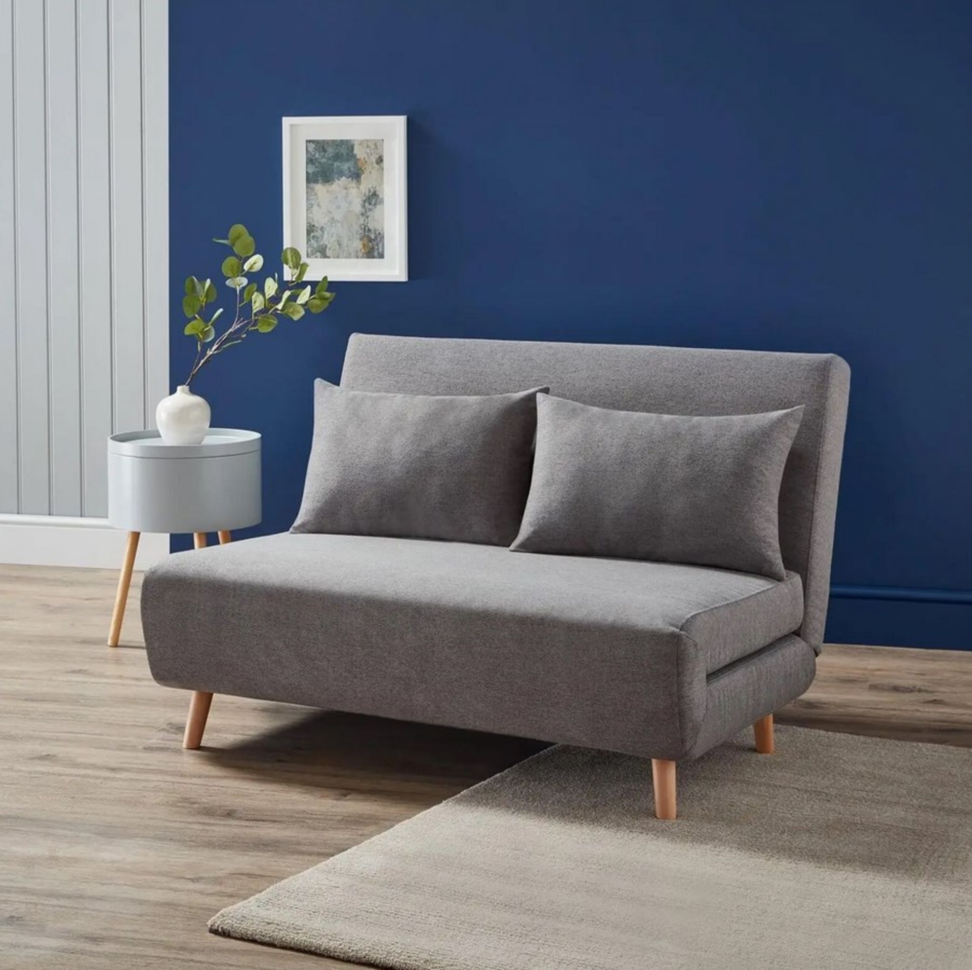 (133/P) RRP £250. Freya Folding Sofa Bed Grey With Two Cushions. (No Legs). Dimensions: (Sofa-H80...