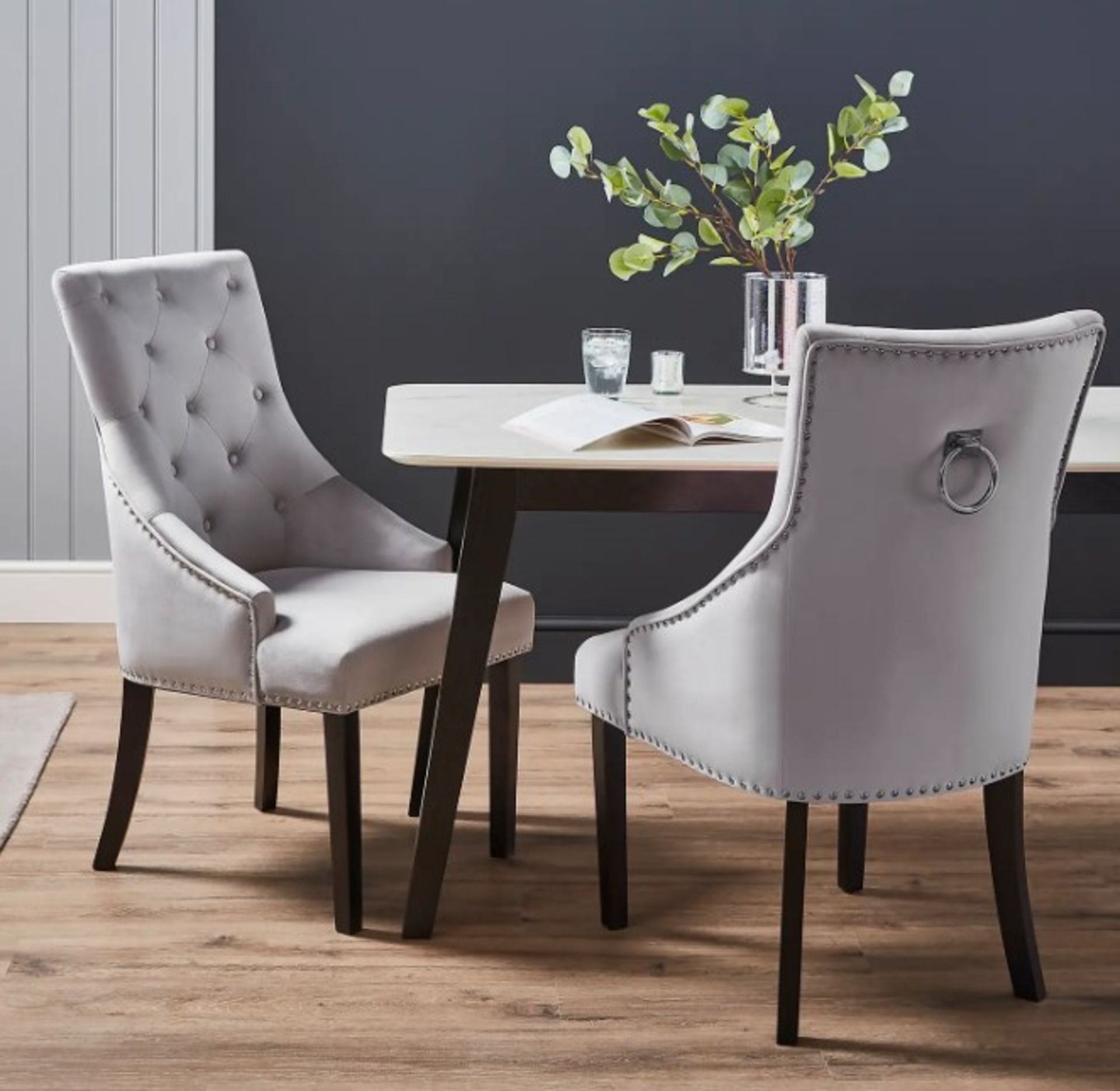 (37/5L) RRP £115. Annabelle Velvet Dining Chair Grey. (H102x W56x D72cm). - Image 2 of 22