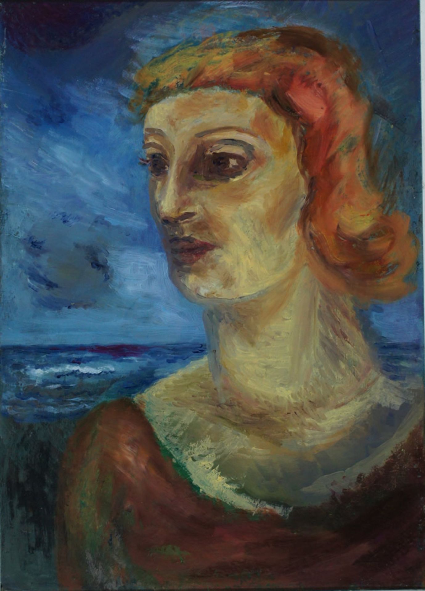 Ingrid Goltzsche, selbst an der Ostsee, verso, 45 x 32, Öl