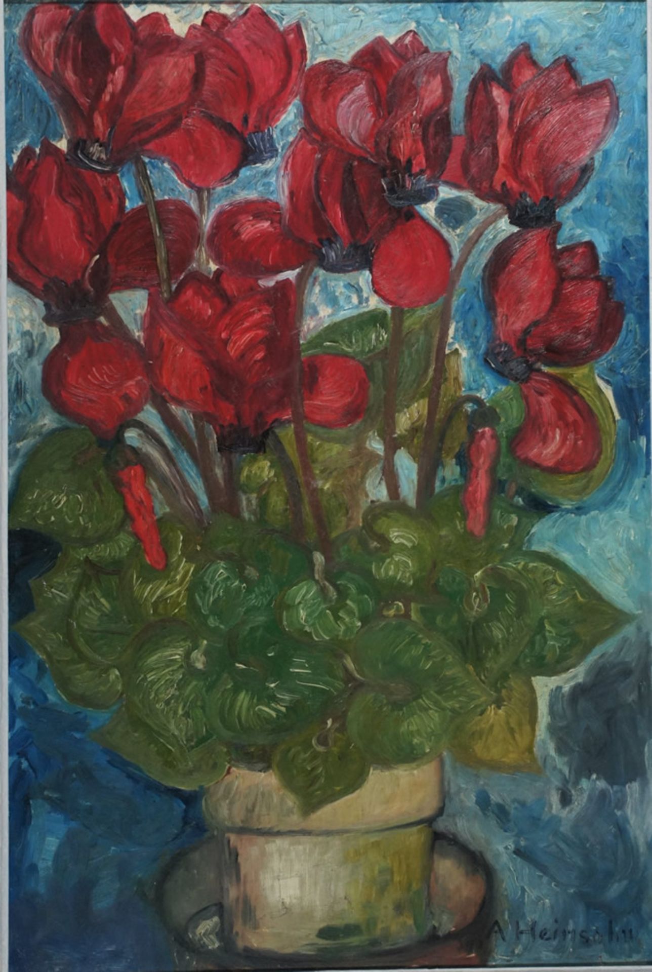 Alfred Heinsohn, rote Blumen, Wv G011, sign., 60 x 40, Öl