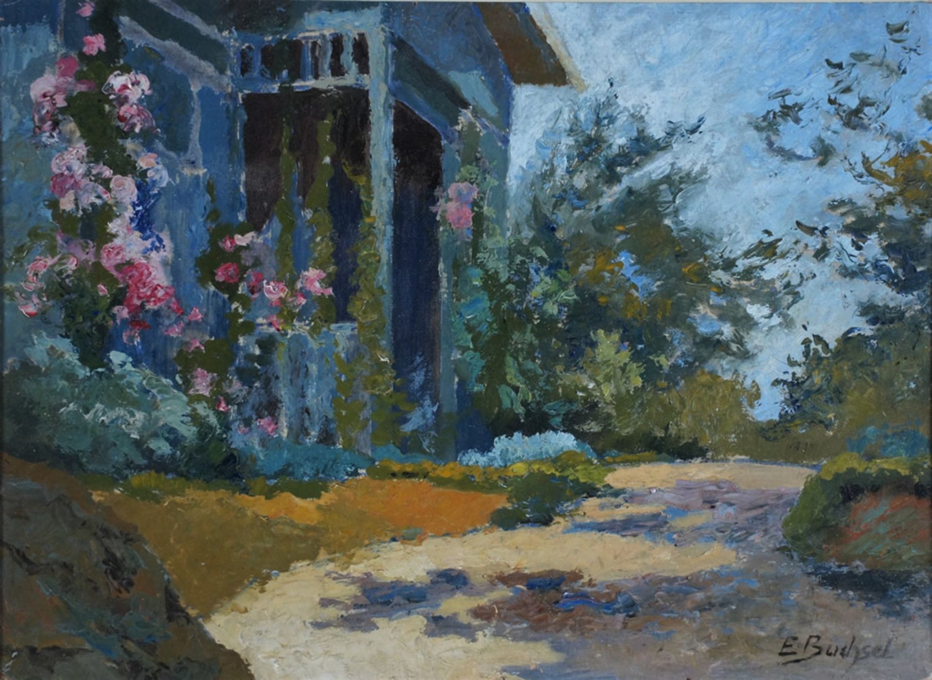 Elisabeth Büchsel, Blumen a. d. Veranda, sign., 23 x 32, Öl