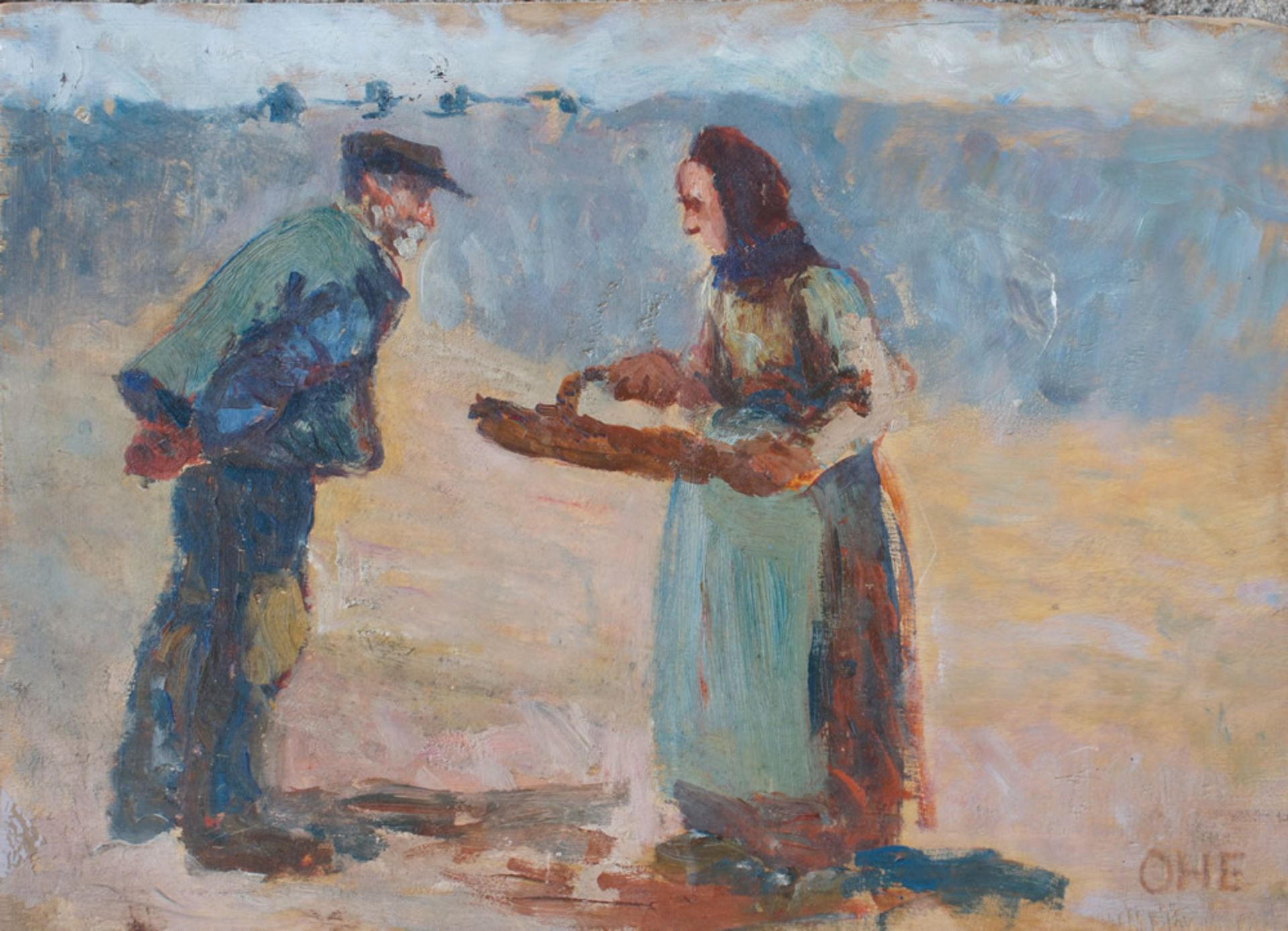 Otto Heinrich Engel, Fischer und Frau, monogr., 25 x 32, Öl