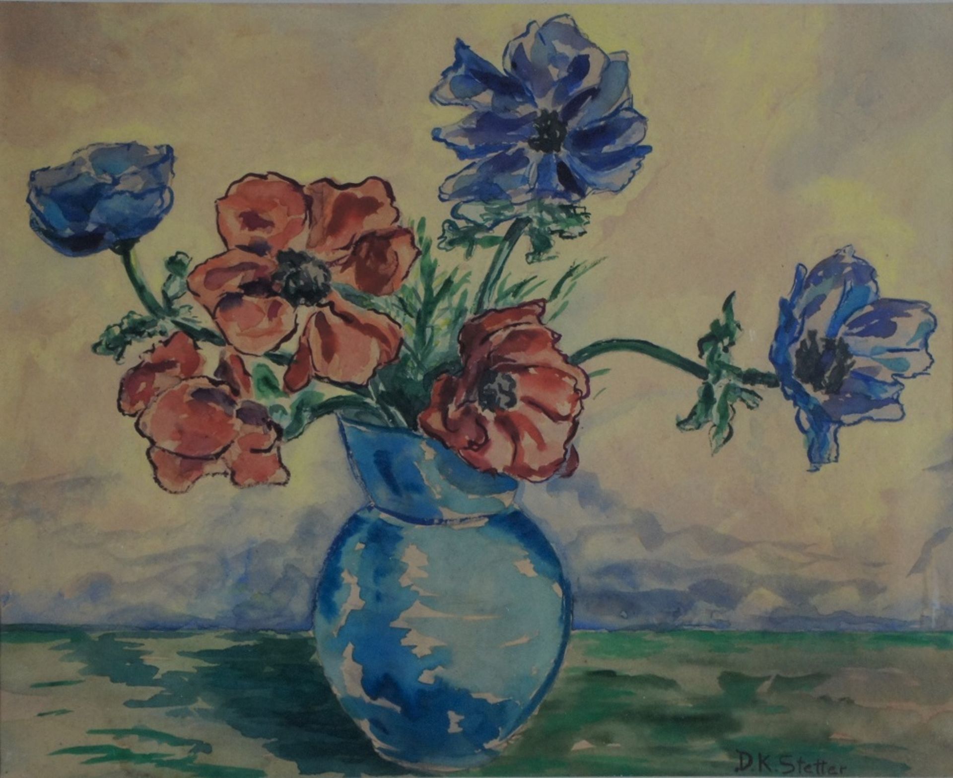 Koch-Stetter, Dora, Blumen in Vase, Aqua, 32 x 40, sign