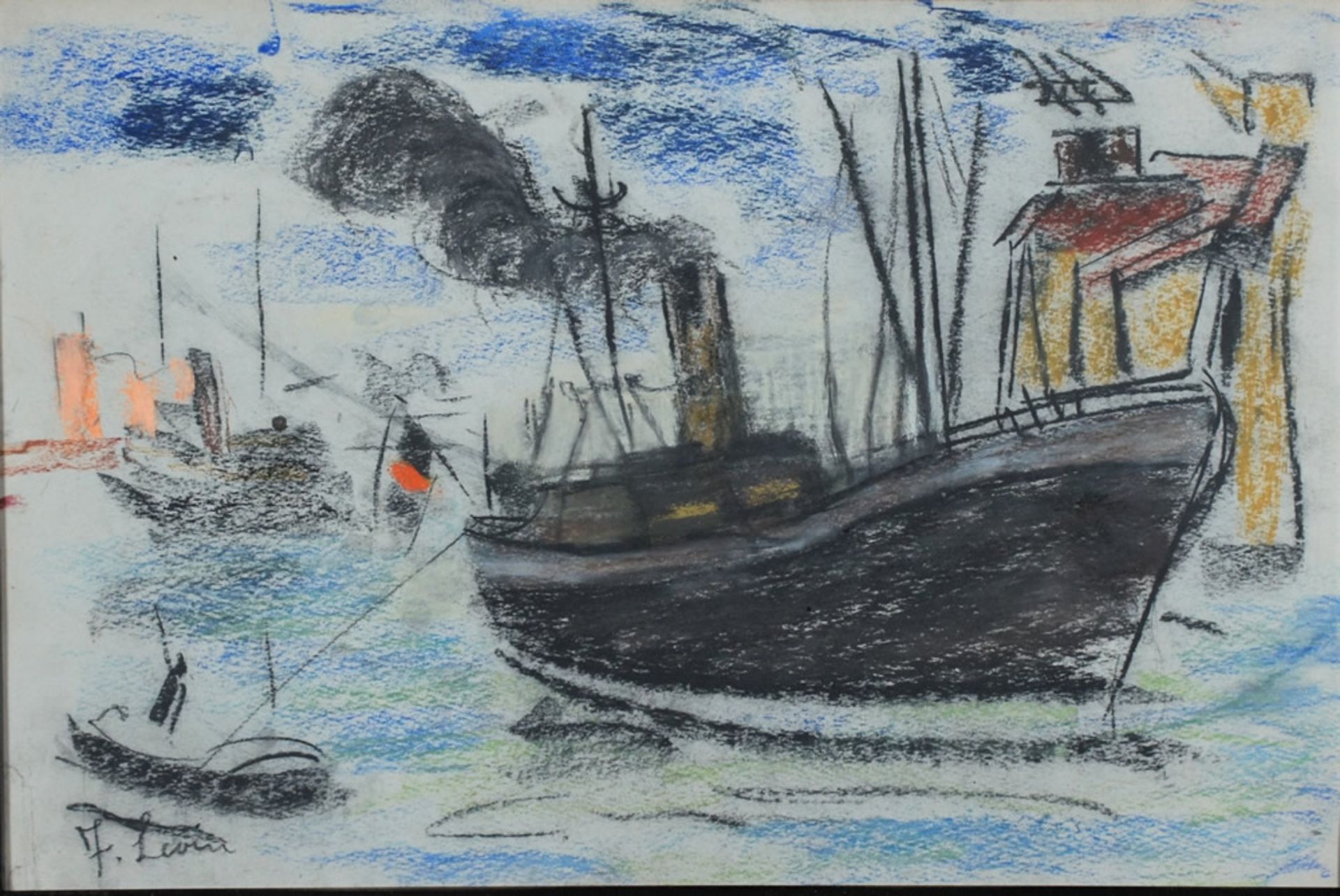 Levin, Julo, Im Hafen, Pastell, 32 x 49, sig