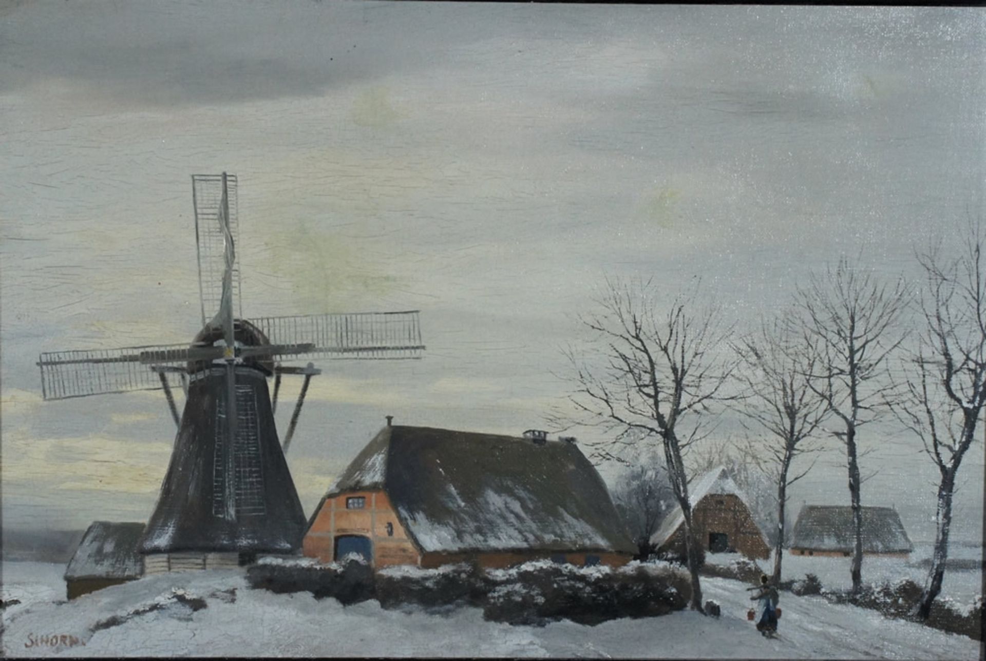 Schorn, Theobald, Mühle auf dem Darss, Öl, 37 x 43 cm, sign.