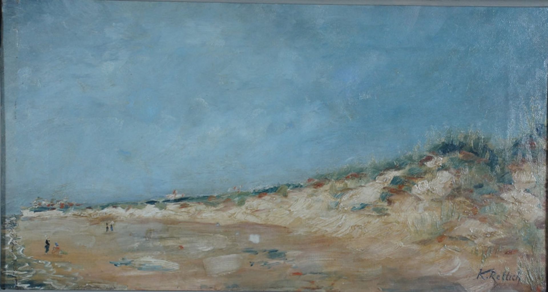 Rettich, Konrad Lorenz, Strandspaziergang, Öl, 21 x 40 cm, sign.