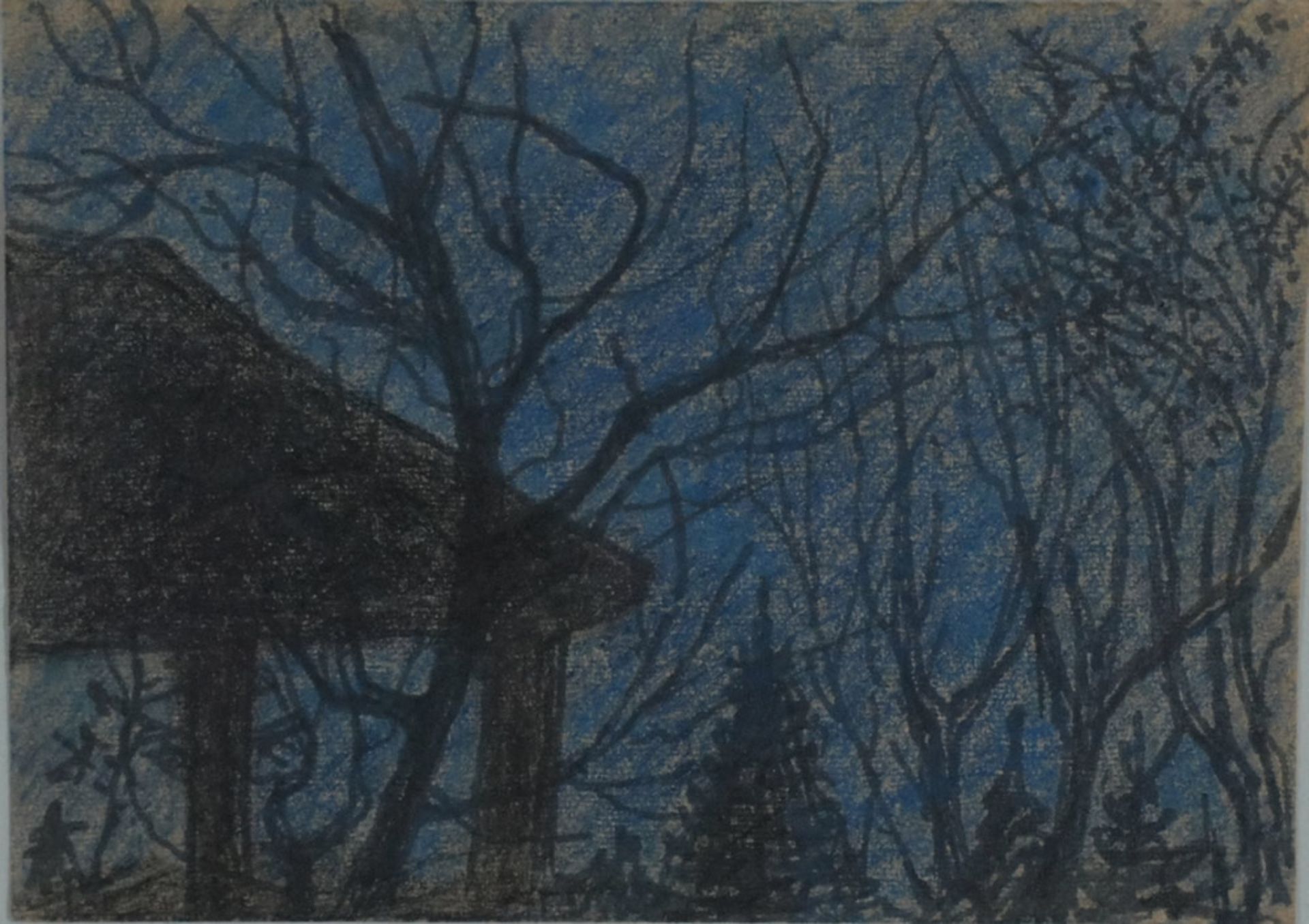 Sittig, Elisabeth, Die Nacht fällt blau, Pastell, 10 x 15 cm, v. sign.