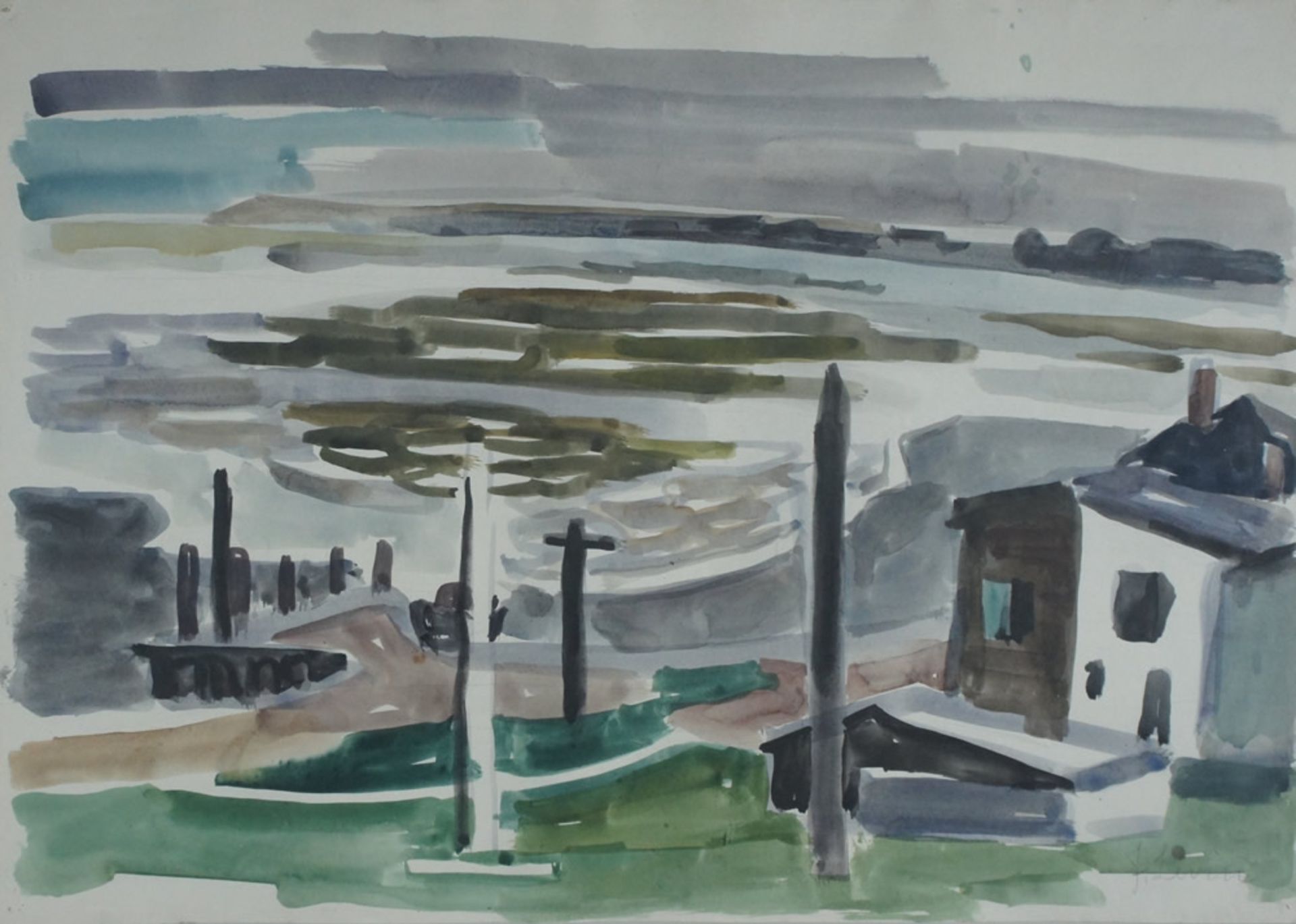 Levin, Julo, Haus am Meer, Aqua., 44 x 61 cm, sign.