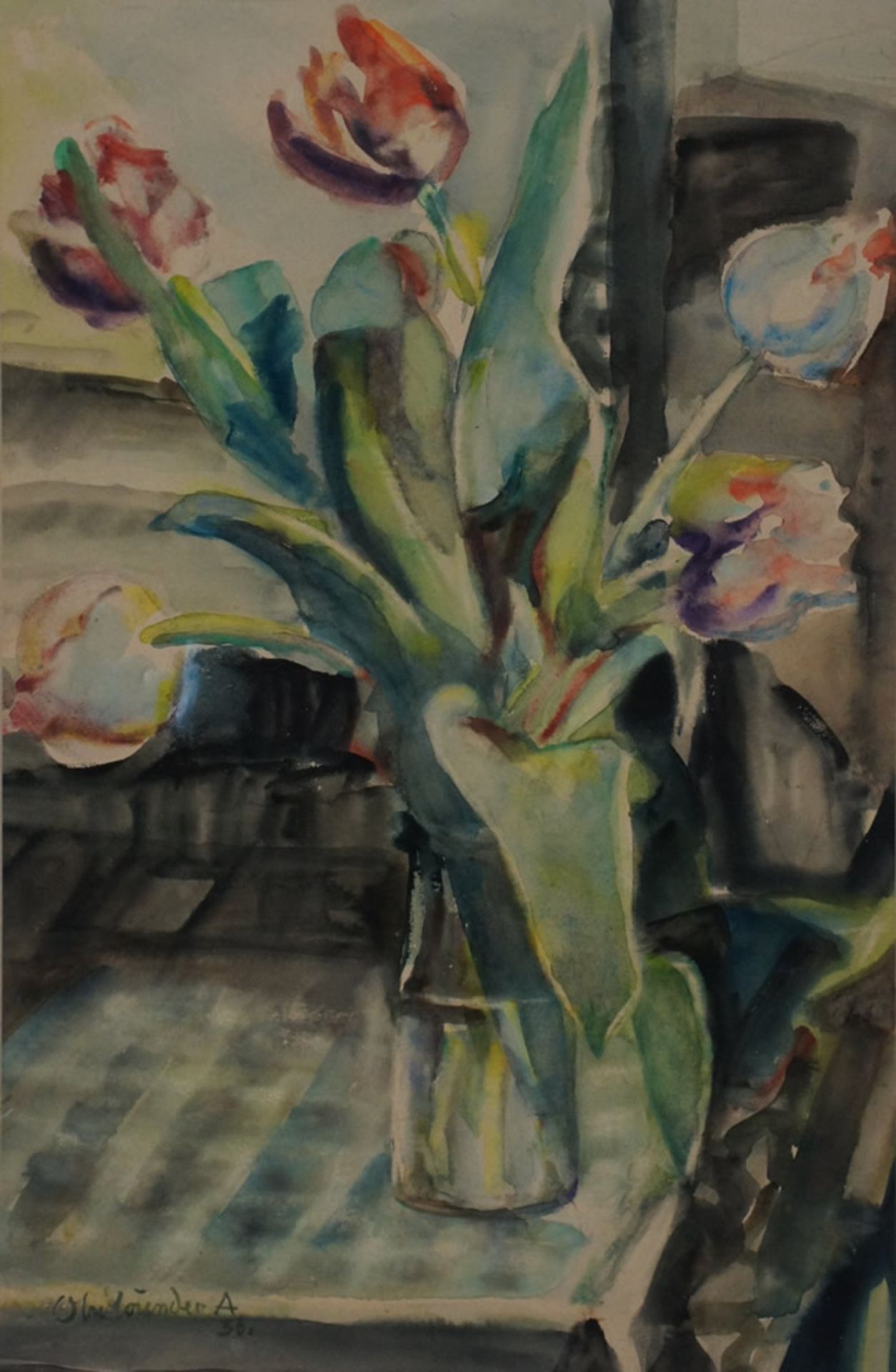 Oberländer, Hans E., Tulpen, 1936, Aqua., 51 x 34 cm, sign.