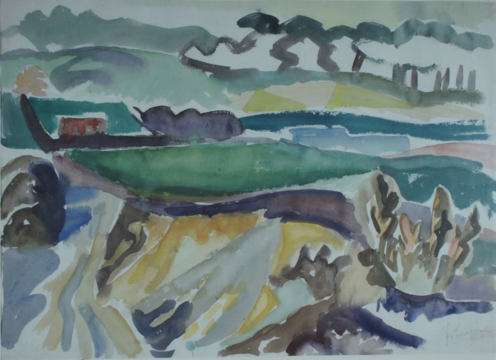 Levin, Julo, norddt. Landschaft, Aqua., 46 x 64 cm, signiert