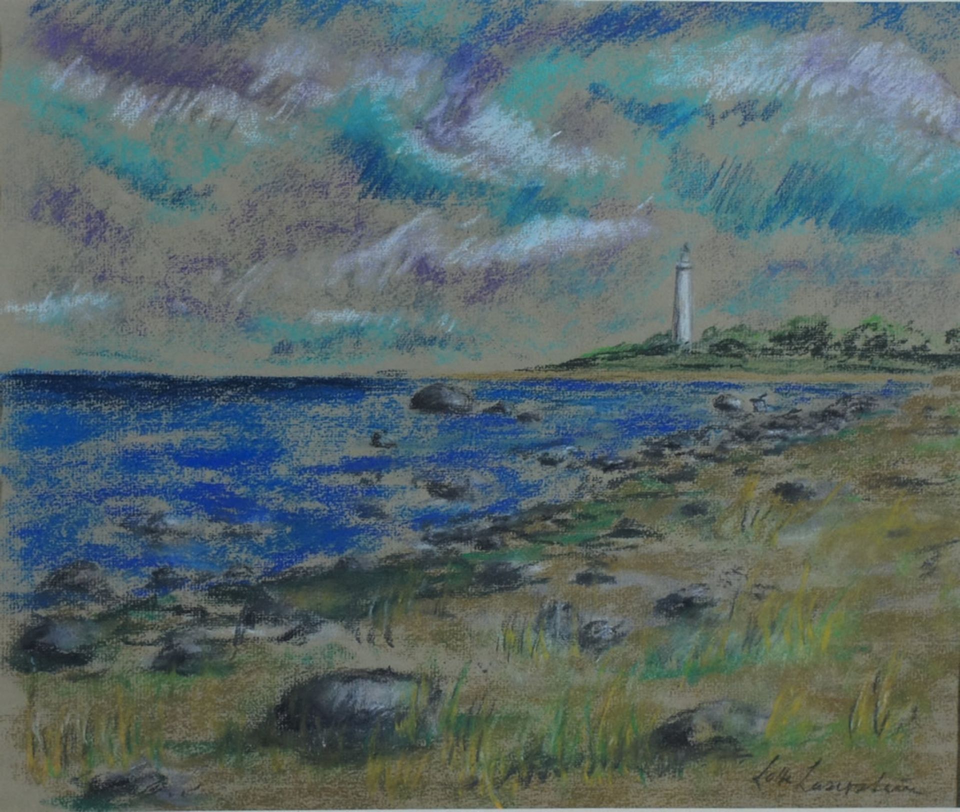 Laserstein, Lotte, am Leuchturm, Pastell, 28 x 34 cm, sign.