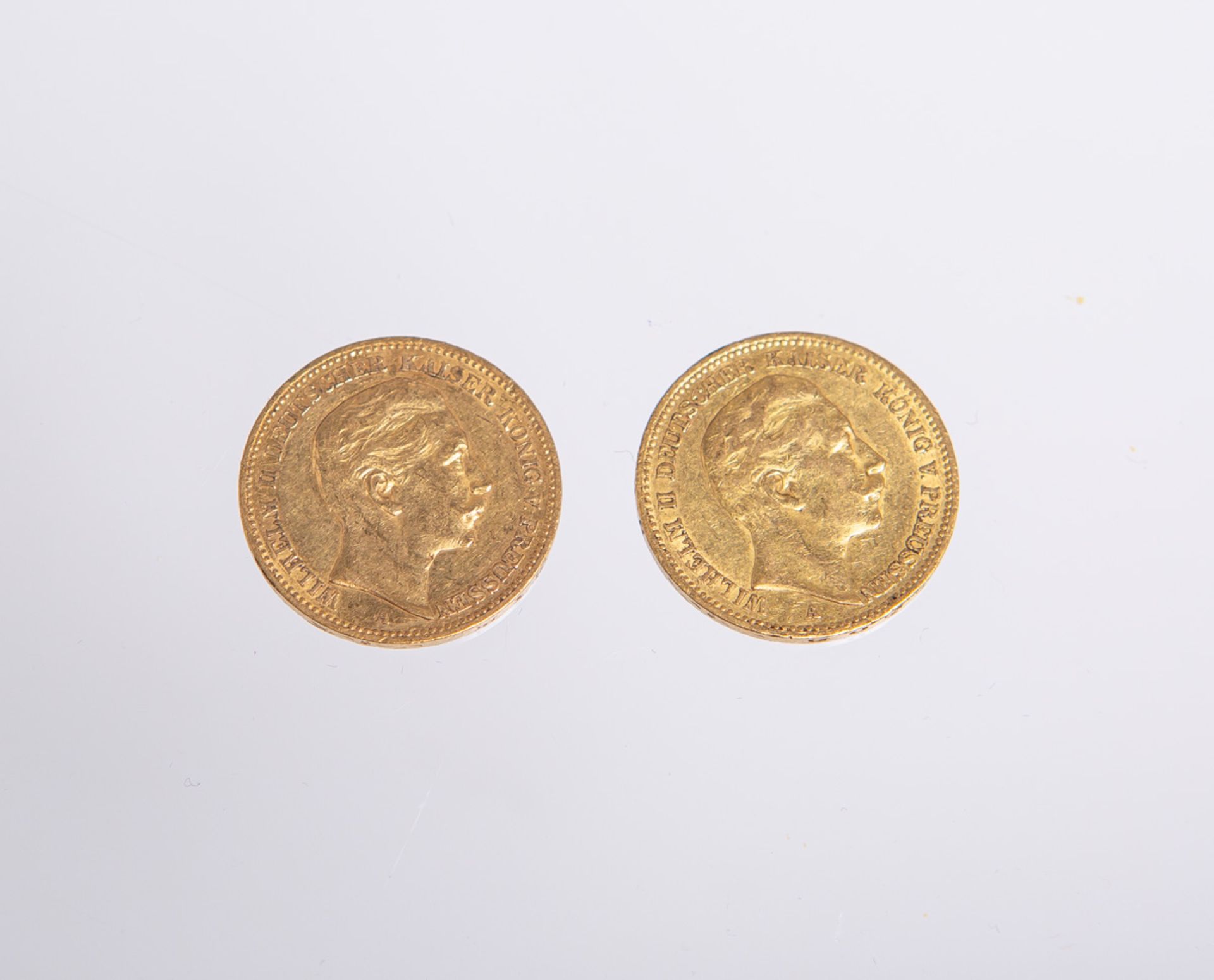 2-teiliges Konvolut von 20-Mark Münzen, "Wilhelm II. Deutscher Kaiser König von Preussen" (Deutsches