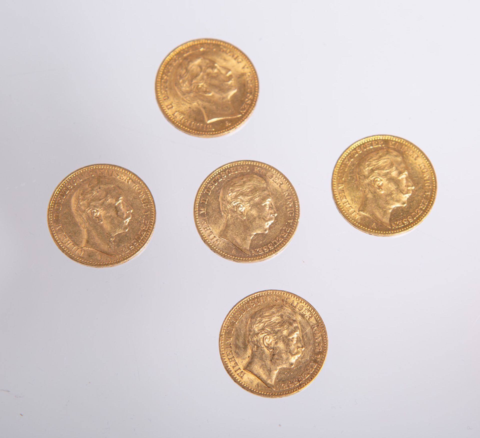 5-teiliges Konvolut von 20-Mark Münzen