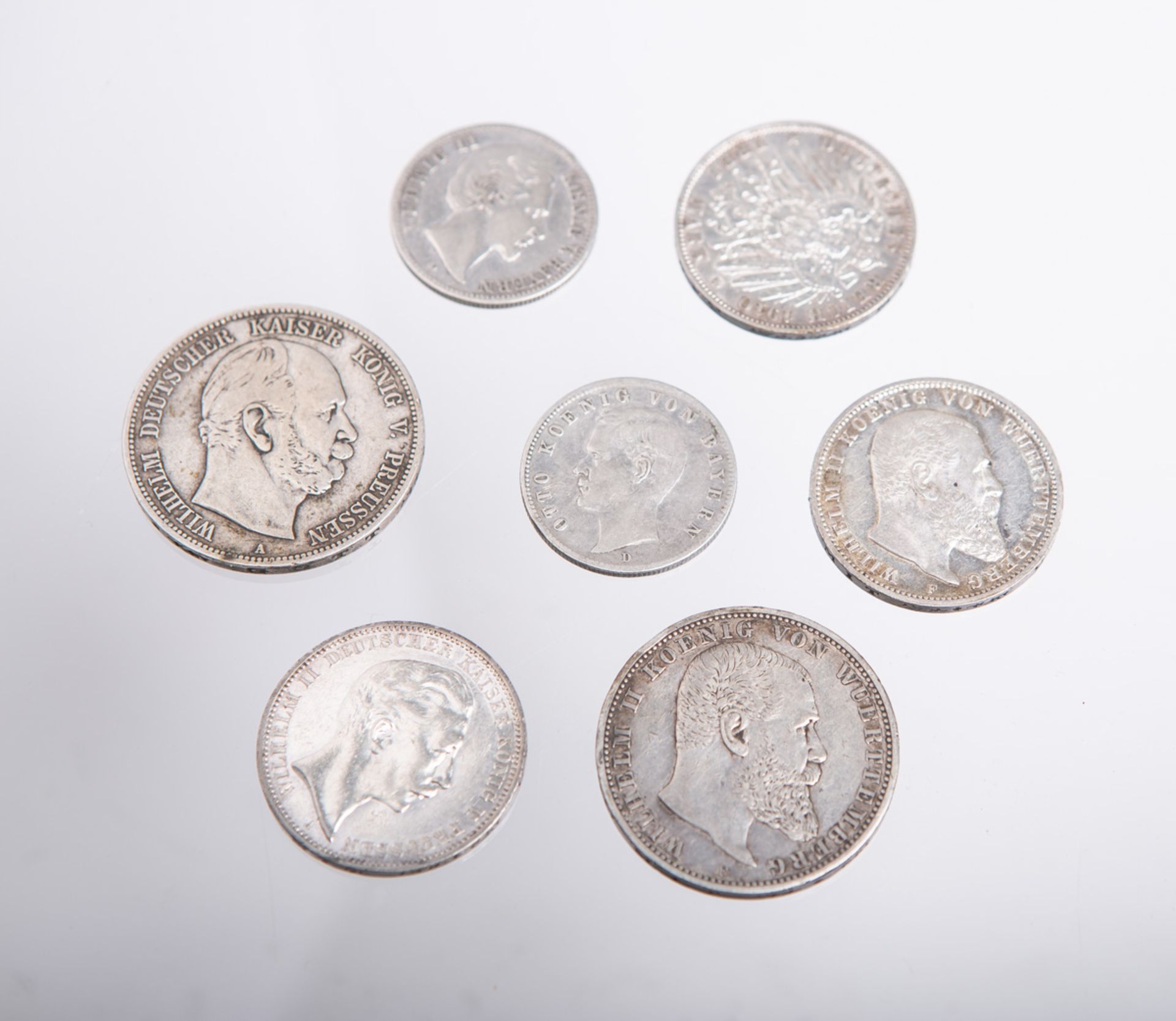 7-teiliges Konvolut von Umlaufmünzen (Kaiserreich)