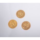 3-teiliges Konvolut von 20-Mark Münzen, "Wilhelm II. Deutscher Kaiser König von Preussen" (Deutsches