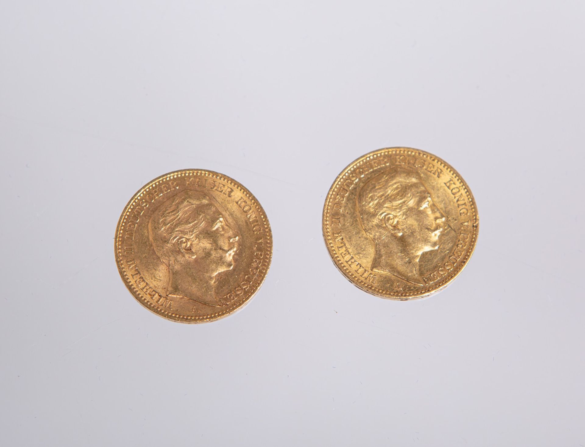 2-teiliges Konvolut von 20-Mark Münzen "Wilhelm II. Deutscher Kaiser König von Preussen" (Deutsches 