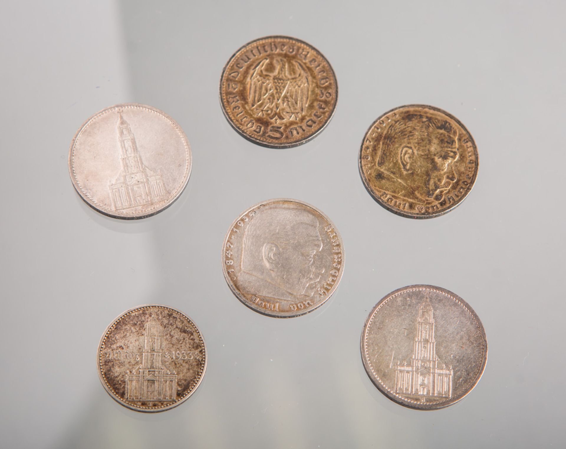 6-teiliges Konvolut von 5- u. 2-Reichsmark Münzen (1934-36)