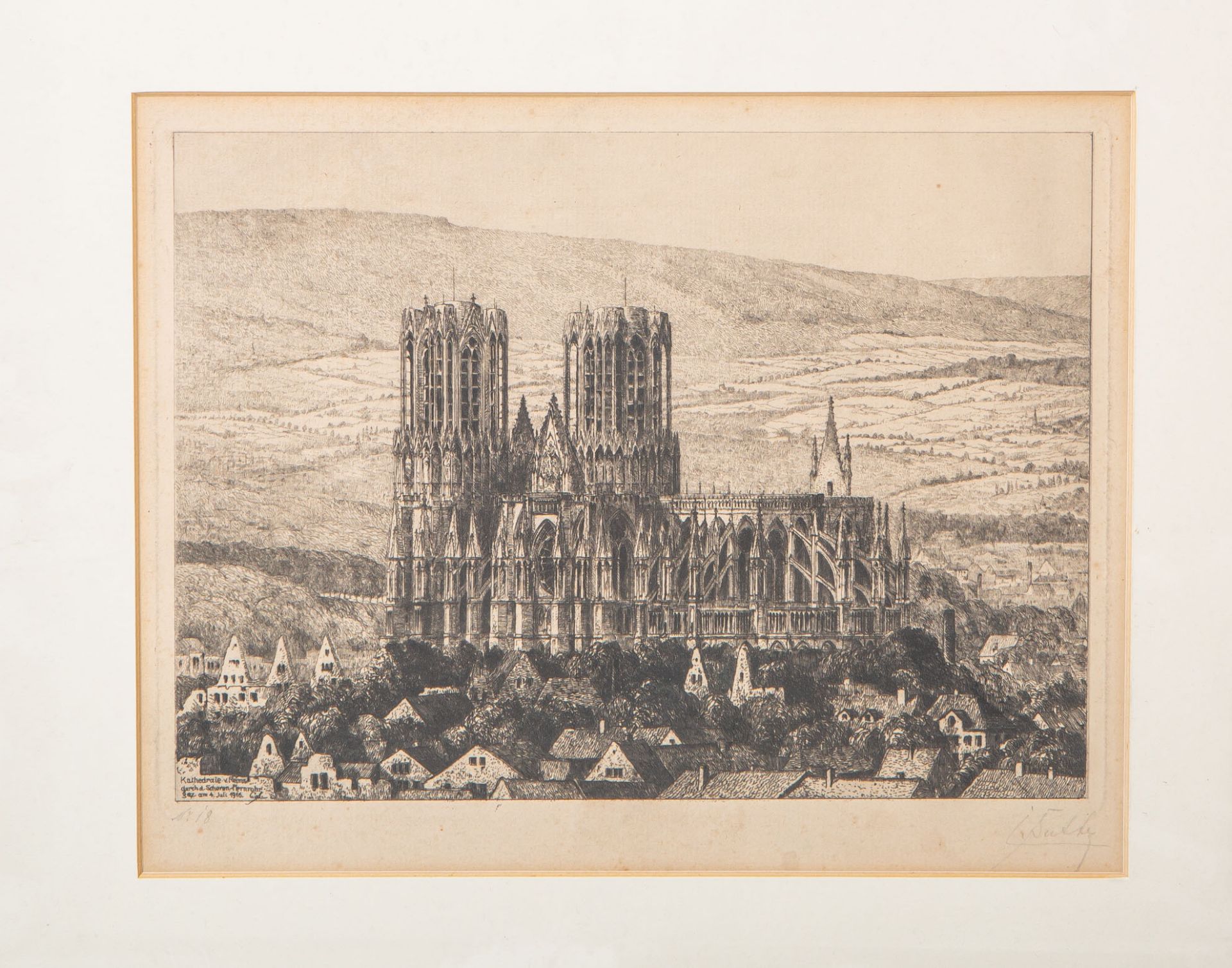 KünstlerIn unbekannt (20. Jh.), "Kathedrale von Reims" (1916)