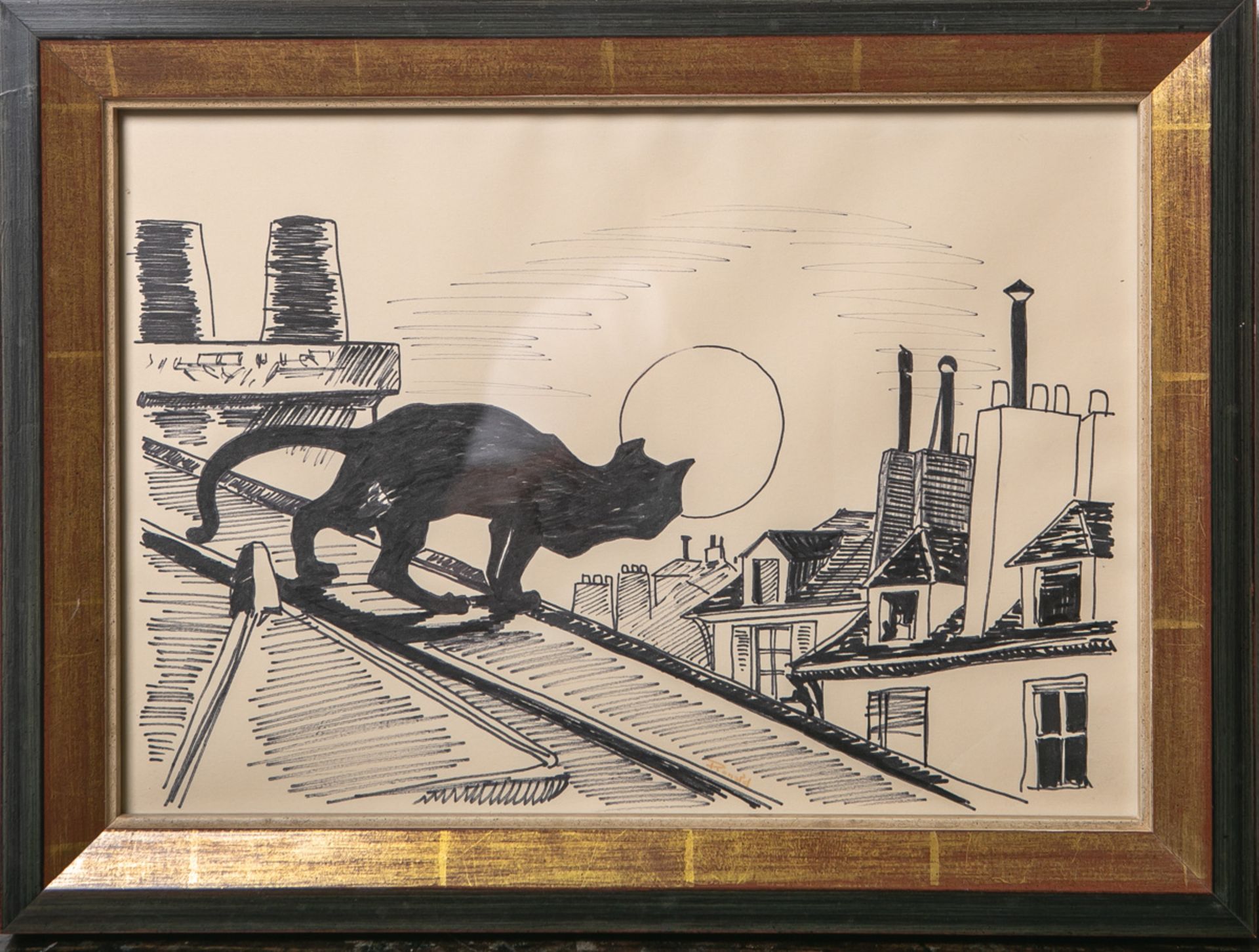 wohl Ronald, Alan Jan (1899 - 1967), Darst. einer schwarzen Katze auf dem Dach