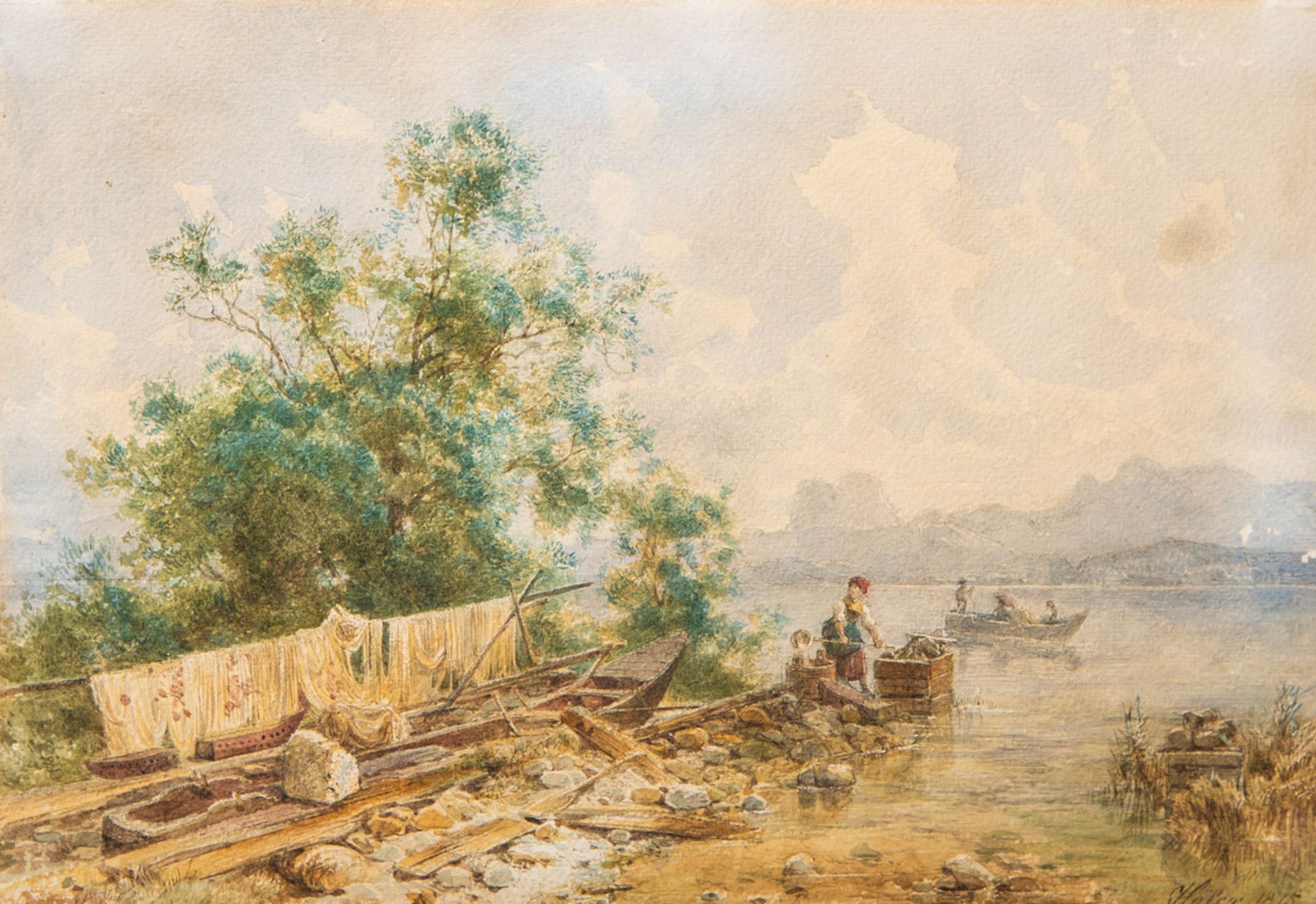 Höfer, Heinrich (1825 - 1878), Waschtag am Ufer des Chiemsees (1815)